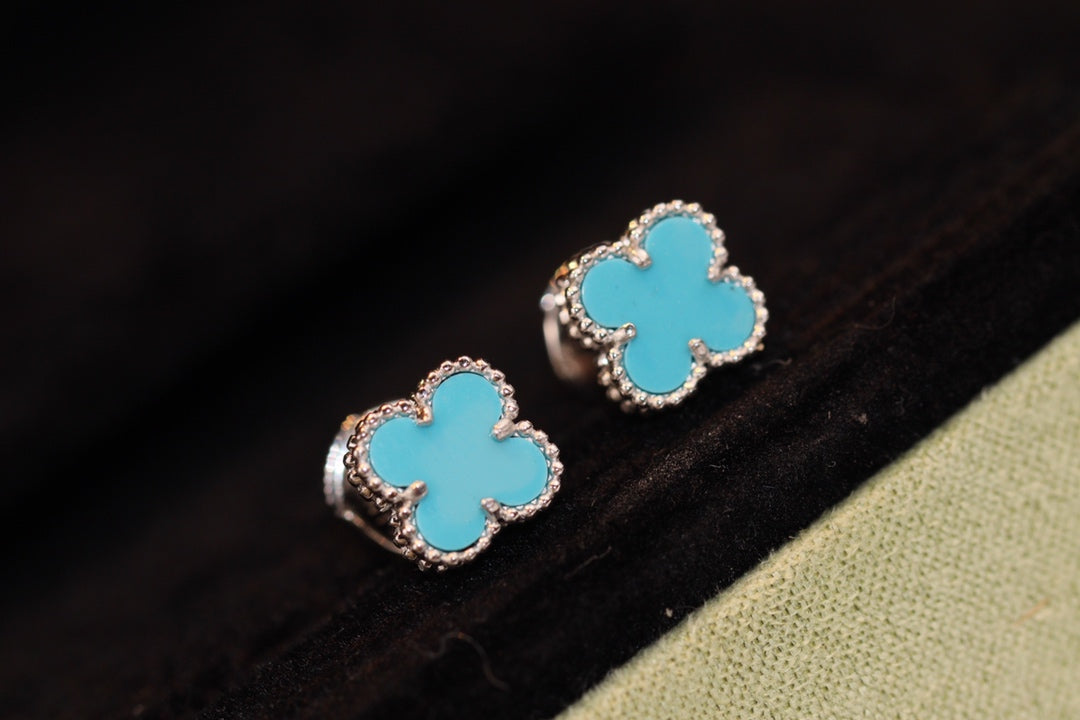 [Olivia Jewelry]CLOVER MINI TURQUOISE SILVER STUD EARRINGS