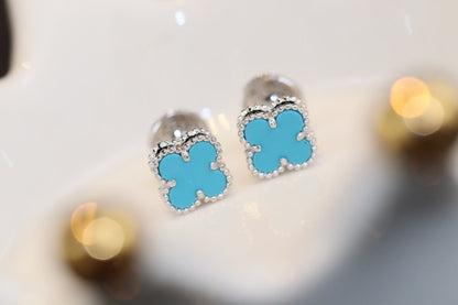 [Olivia Jewelry]CLOVER MINI TURQUOISE SILVER STUD EARRINGS
