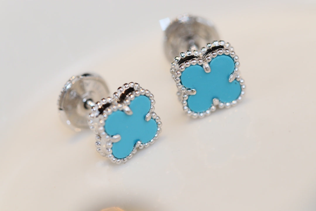 [Olivia Jewelry]CLOVER MINI TURQUOISE SILVER STUD EARRINGS