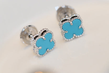 [Olivia Jewelry]CLOVER MINI TURQUOISE SILVER STUD EARRINGS