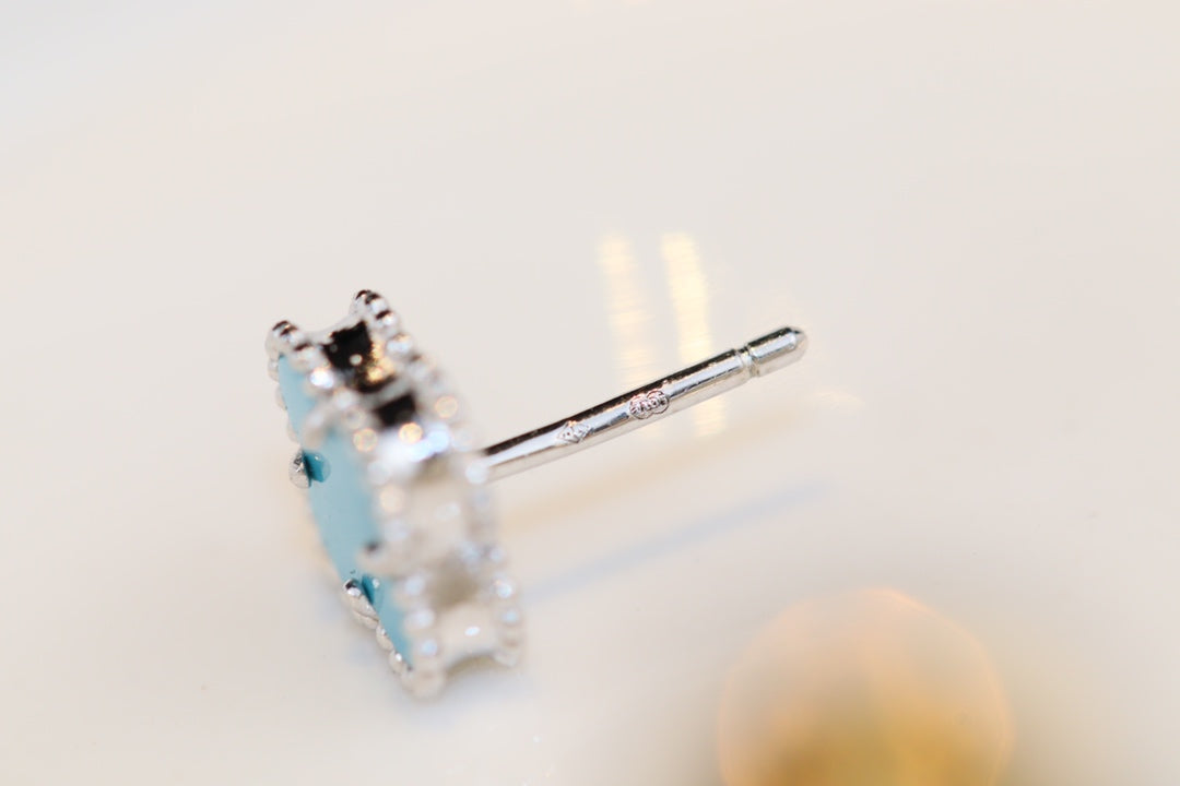 [Olivia Jewelry]CLOVER MINI TURQUOISE SILVER STUD EARRINGS