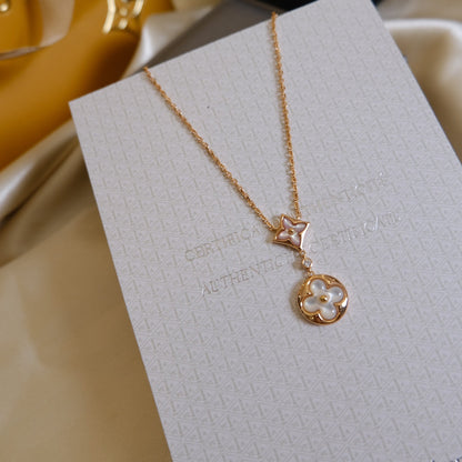 [Olivia Jewelry]STAR AND SUN WHITE MOP 2 MOTIF PINK GOLD NECKLACE