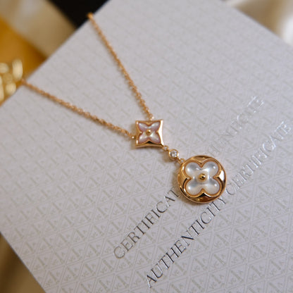 [Olivia Jewelry]STAR AND SUN WHITE MOP 2 MOTIF PINK GOLD NECKLACE