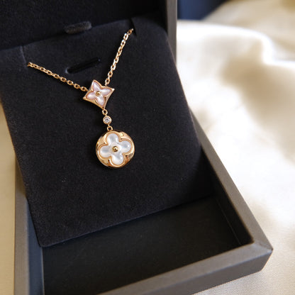 [Olivia Jewelry]STAR AND SUN WHITE MOP 2 MOTIF PINK GOLD NECKLACE