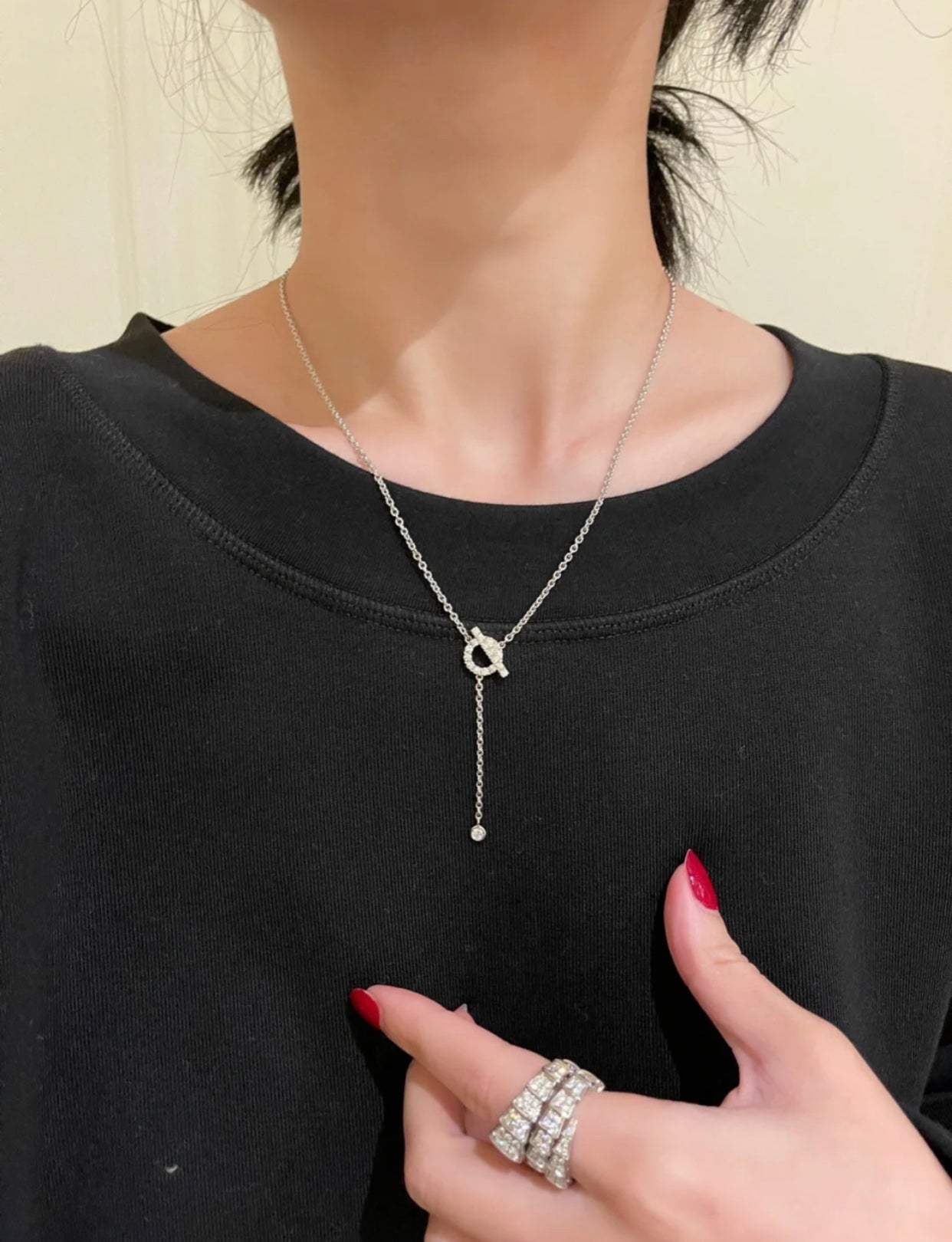[Olivia Jewelry]FINESSE SILVER DIAMOND NECKLACE