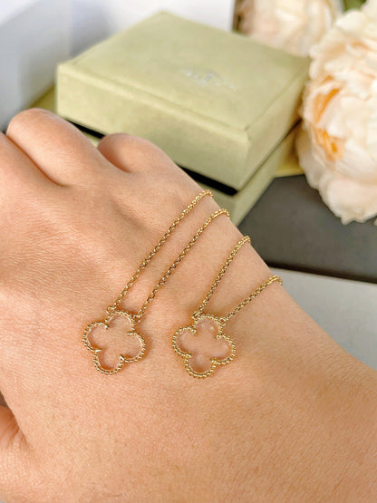 [Olivia Jewelry]CLOVER ROCK CRYSTAL ROSE GOLD NECKLACE