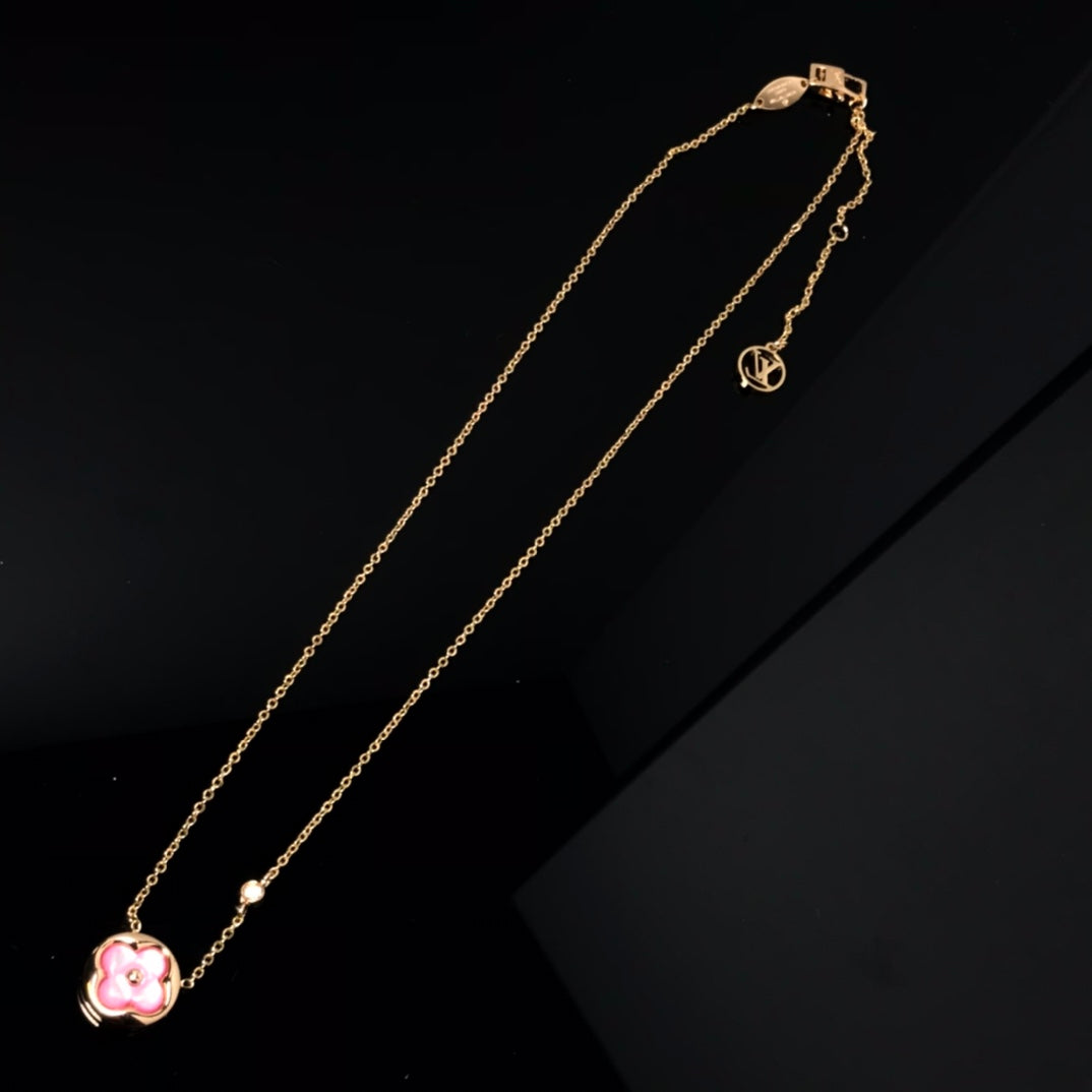 [Olivia Jewelry]COLOR BLOSSOM PINK MOP SUN GOLD NECKLACE
