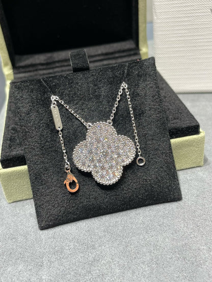 [Olivia Jewelry]CLOVER 25MM LARGE PENDANT DIAMOND PAVED SILVER NECKLACE