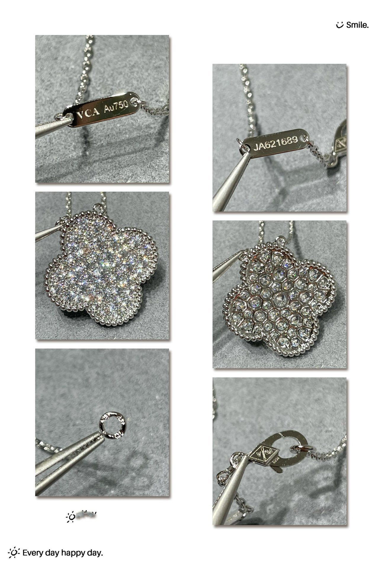[Olivia Jewelry]CLOVER 25MM LARGE PENDANT DIAMOND PAVED SILVER NECKLACE