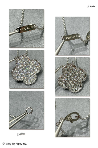 [Olivia Jewelry]CLOVER 25MM LARGE PENDANT DIAMOND PAVED SILVER NECKLACE
