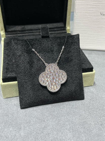 [Olivia Jewelry]CLOVER 25MM LARGE PENDANT DIAMOND PAVED SILVER NECKLACE