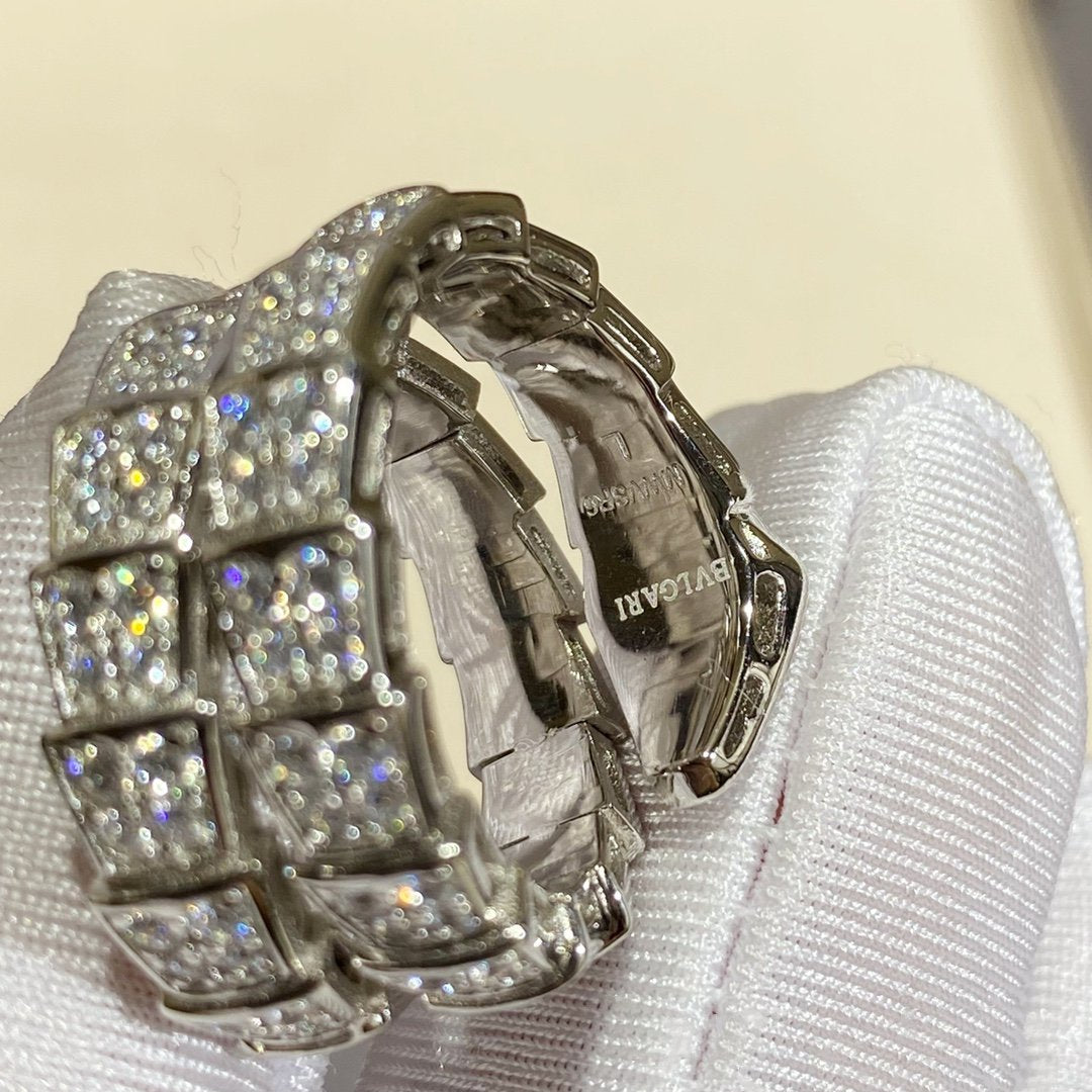 [OLIVIA]SERPENTI DOUBLE RING SILVER DIAMOND PAVED