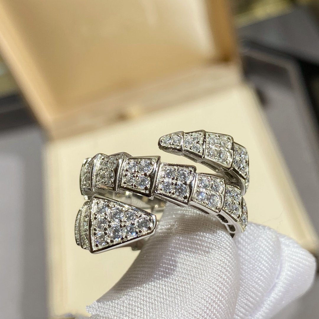 [OLIVIA]SERPENTI DOUBLE RING SILVER DIAMOND PAVED