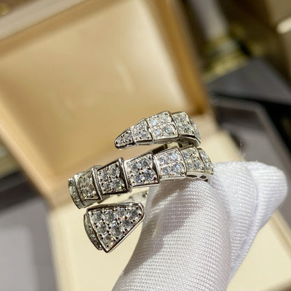 [OLIVIA]SERPENTI DOUBLE RING SILVER DIAMOND PAVED
