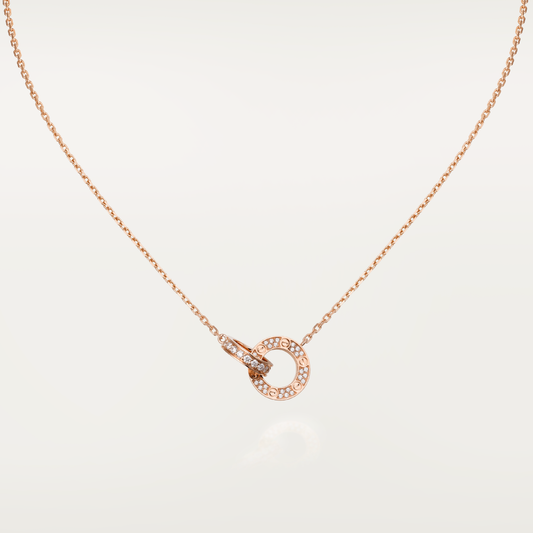 [Olivia Jewelry]LOVE 7.6MM NECKLACE ROSE GOLD AND SILVER  FULL DIAMOND