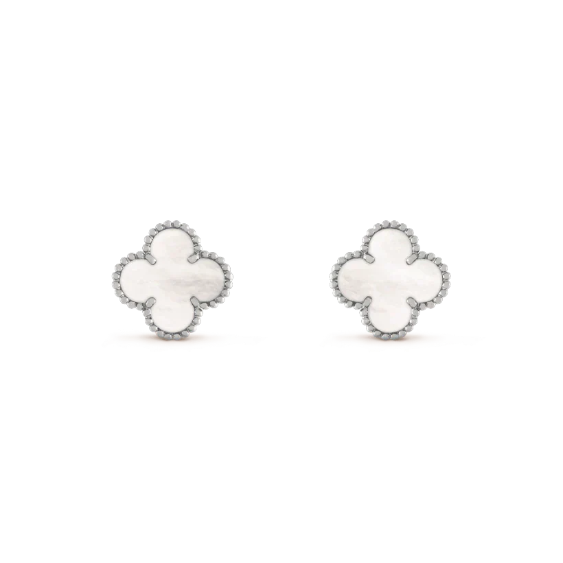[Olivia Jewelry]CLOVER MEDIUM 1 MOTIFS  WHITE MOP EARRINGS SILVER