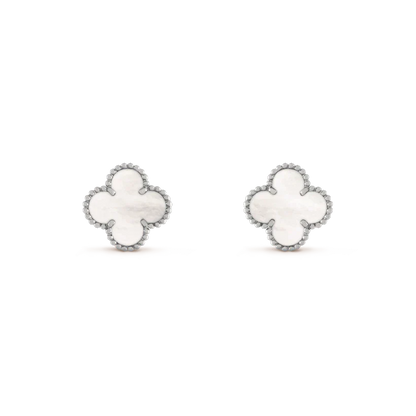 [Olivia Jewelry]CLOVER MEDIUM 1 MOTIFS  WHITE MOP EARRINGS SILVER