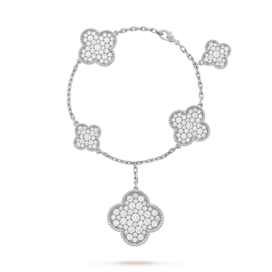 [Olivia Jewelry]CLOVER 6 MOTIFS SILVER DIAMOND BRACELET