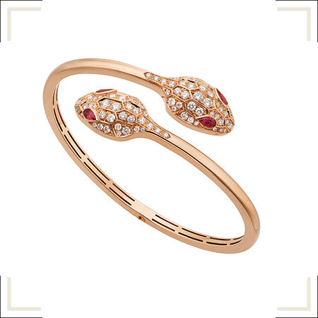 [OLIVIA]SERPENTI BRACELET PINK GOLD DIAMOND DOUBLE SNAKE