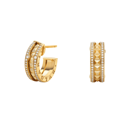 [OLIVIA]ZERO 1 ROCK GOLD EARRINGS WITH STUDDED SPIRAL AND PAVED DIAMONDS