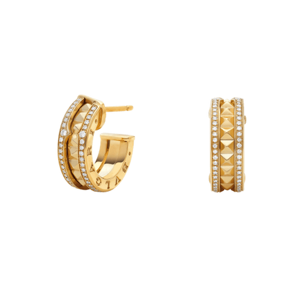 [OLIVIA]ZERO 1 ROCK GOLD EARRINGS WITH STUDDED SPIRAL AND PAVED DIAMONDS