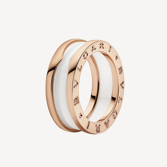 [OLIVIA]ZERO 1 TWO-BAND LOOPS AND WHITE CERAMIC SPIRAL PINK GOLD RING