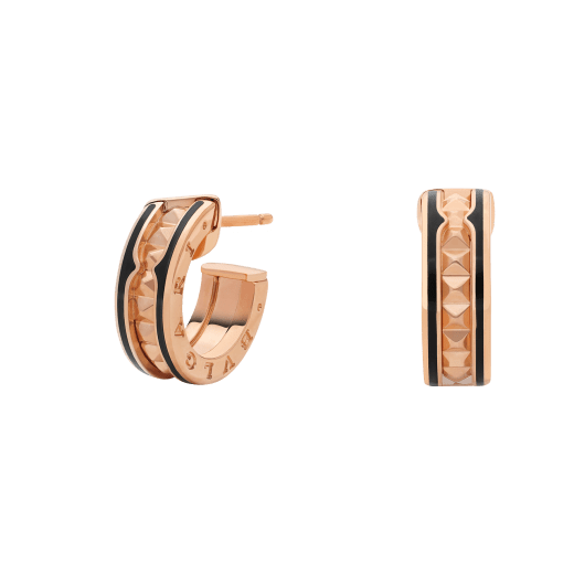[Olivia Jewelry]ZERO 1 ROCK PINK GOLD EARRINGS WITH STUDDED SPIRAL AND BLACK CERAMIC