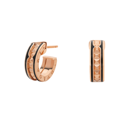 [Olivia Jewelry]ZERO 1 ROCK PINK GOLD EARRINGS WITH STUDDED SPIRAL AND BLACK CERAMIC