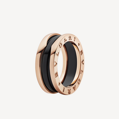 [OLIVIA]ZERO 1 TWO-BAND LOOPS AND BLACK CERAMIC PINK GOLD RING