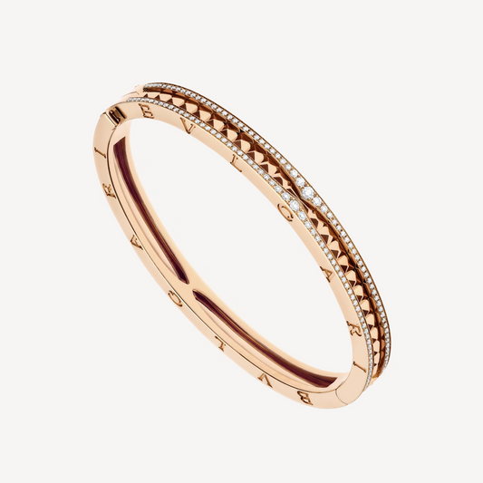 [OLIVIA]ZERO 1 SPIRAL AND PAVED DIAMOND PINK GOLD BRACELET