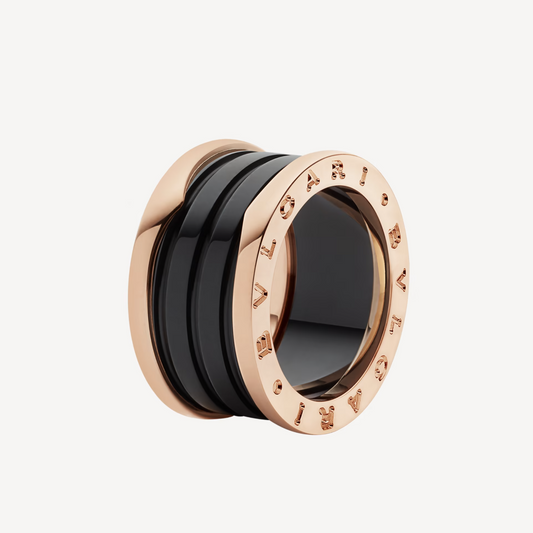 [OLIVIA]ZERO 1 FOUR-BAND LOOPS AND BLACK CERAMIC SPIRAL PINK GOLD RING