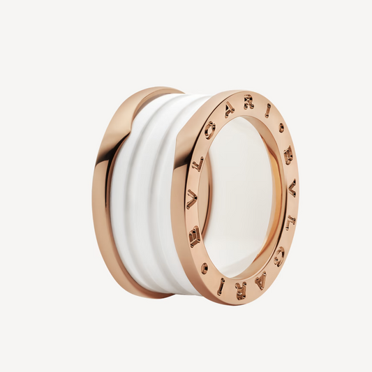 [OLIVIA]ZERO 1 FOUR-BAND LOOPS AND WHITE CERAMIC SPIRAL PINK GOLD RING