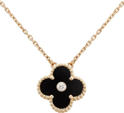 [Olivia Jewelry]CLOVER 15MM DIAMOND ONYX NECKLACE