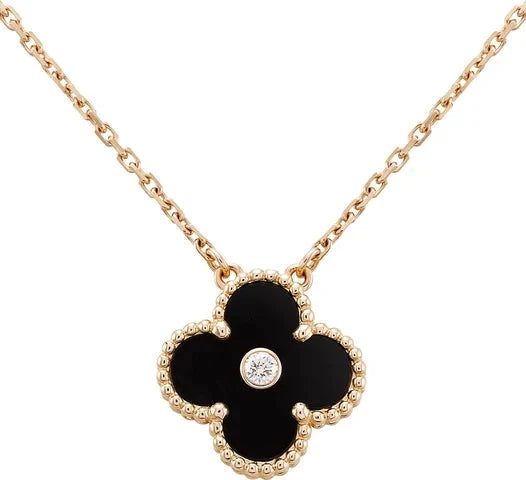 [Olivia Jewelry]CLOVER 15MM DIAMOND ONYX NECKLACE
