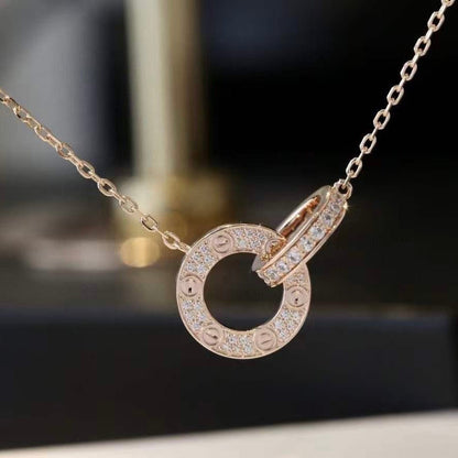 [Olivia Jewelry]LOVE 7.6MM NECKLACE ROSE GOLD AND SILVER  FULL DIAMOND