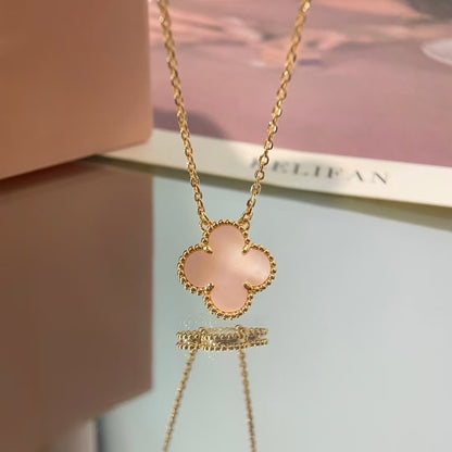 [Olivia Jewelry]CLOVER 15MM PINK MOTHER-OF-PEARL SINGLE FLOWER NECKLACE