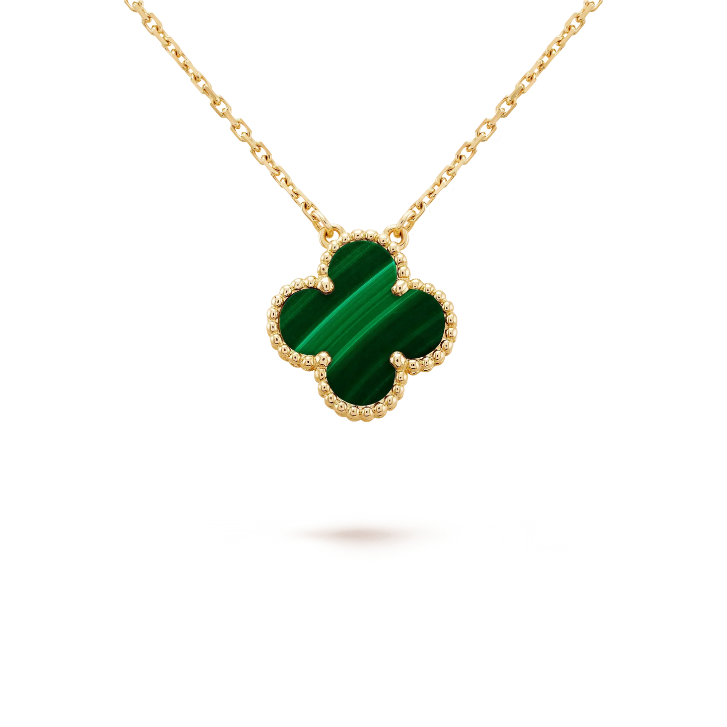 [Olivia Jewelry]CLOVER 15MM MALACHITE SINGLE FLOWER  NECKLACE