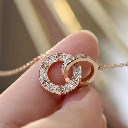 [Olivia Jewelry]LOVE 7.6MM NECKLACE ROSE GOLD AND SILVER  FULL DIAMOND
