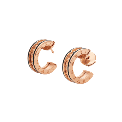 [Olivia Jewelry]ZERO 1 ROCK PINK GOLD EARRINGS WITH STUDDED SPIRAL AND BLACK CERAMIC