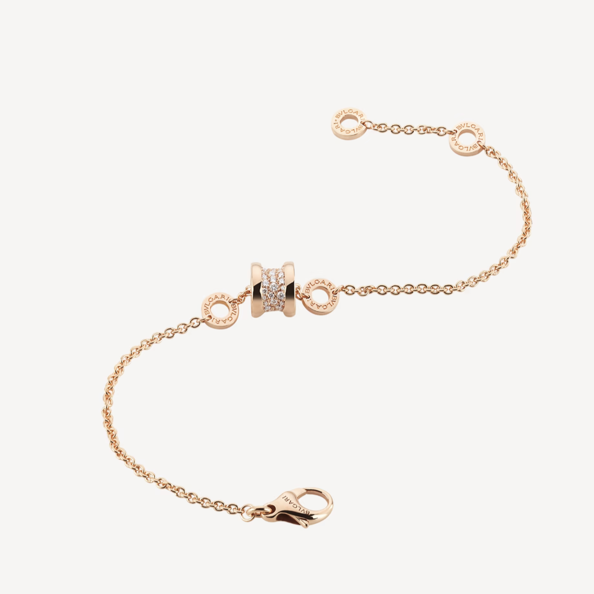 [OLIVIA]ZERO 1 SOFT PINK GOLD WITH PAVED DIAMONDS ON THE SPIRAL BRACELET