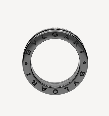 [OLIVIA]ZERO 1 ROCK FOUR-BAND BLACK CERAMIC WITH STUDDED SPIRAL AND PAVED DIAMONDS RING