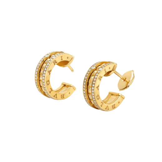 [OLIVIA]ZERO 1 ROCK GOLD EARRINGS WITH STUDDED SPIRAL AND PAVED DIAMONDS
