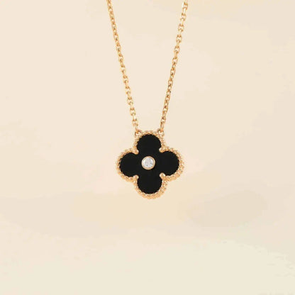 [Olivia Jewelry]CLOVER 15MM DIAMOND ONYX NECKLACE
