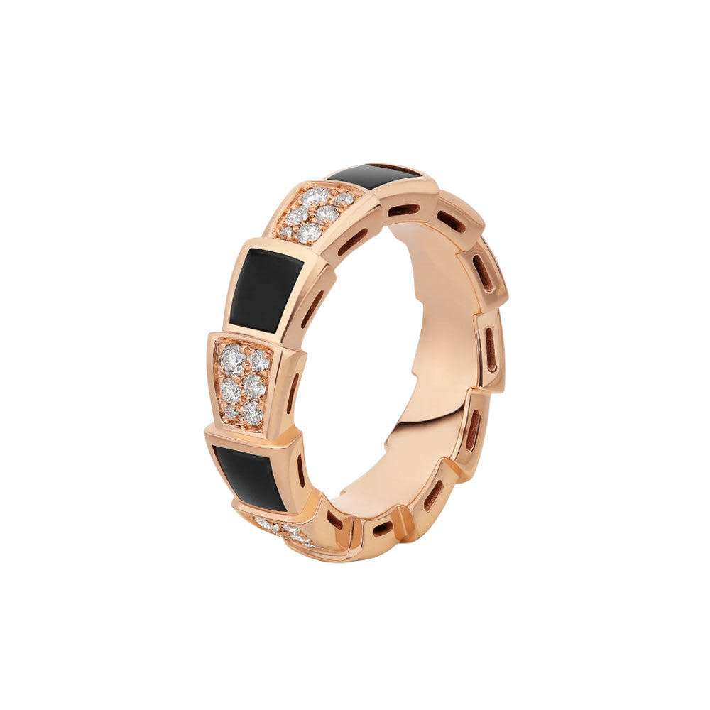 [OLIVIA]SERPENTI RING PINK GOLD BLACK MOP DIAMOND PAVED 4MM