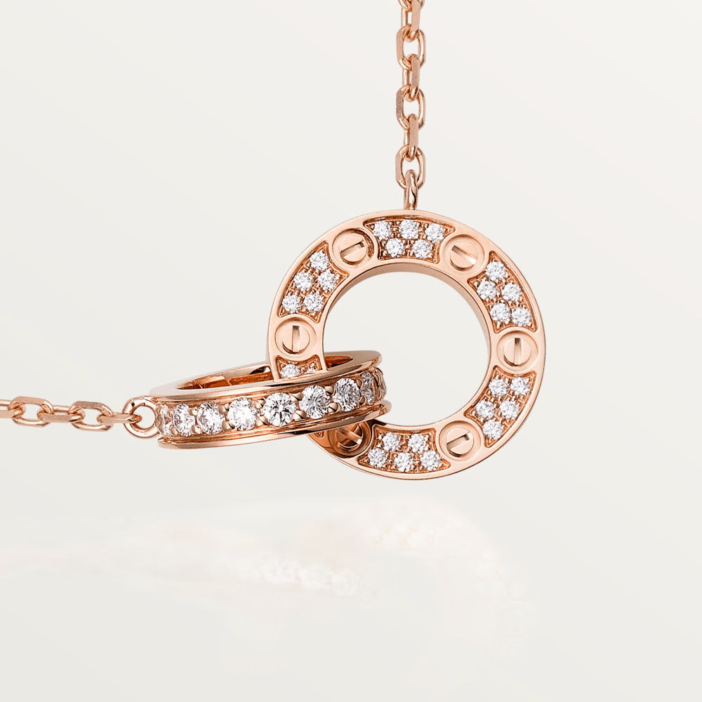 [Olivia Jewelry]LOVE 7.6MM NECKLACE ROSE GOLD AND SILVER  FULL DIAMOND
