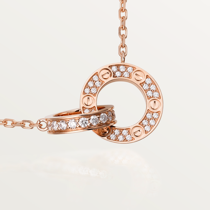 [Olivia Jewelry]LOVE 7.6MM NECKLACE ROSE GOLD AND SILVER  FULL DIAMOND