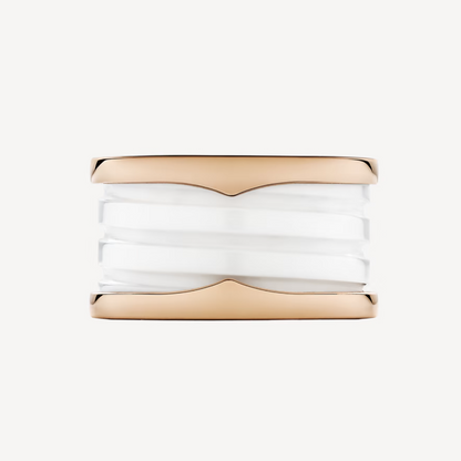 [Olivia Jewelry]ZERO 1 FOUR-BAND LOOPS AND WHITE CERAMIC SPIRAL PINK GOLD RING