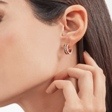 [Olivia Jewelry]ZERO 1 ROCK PINK GOLD EARRINGS WITH STUDDED SPIRAL AND BLACK CERAMIC