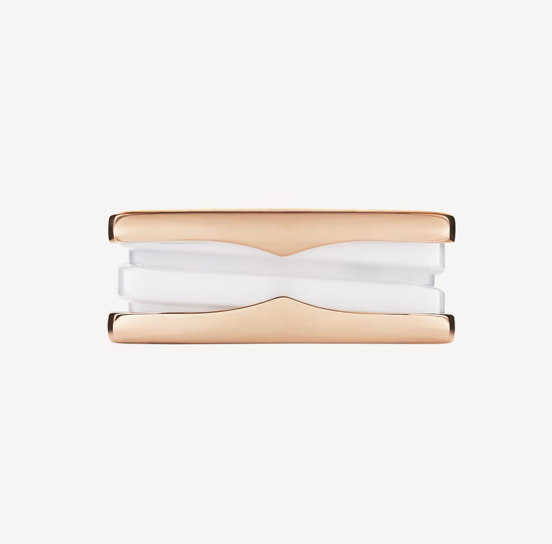 [OLIVIA]ZERO 1 TWO-BAND LOOPS AND WHITE CERAMIC SPIRAL PINK GOLD RING