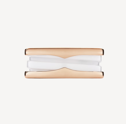 [OLIVIA]ZERO 1 TWO-BAND LOOPS AND WHITE CERAMIC SPIRAL PINK GOLD RING